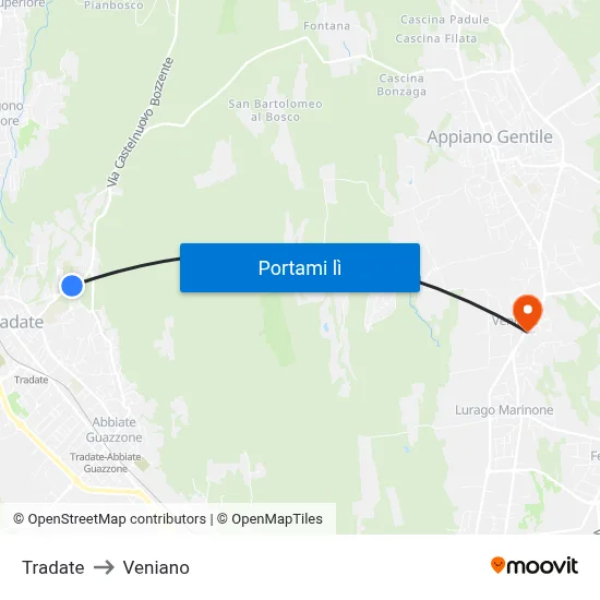 Tradate to Veniano map