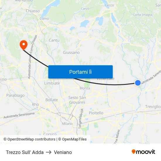 Trezzo Sull' Adda to Veniano map