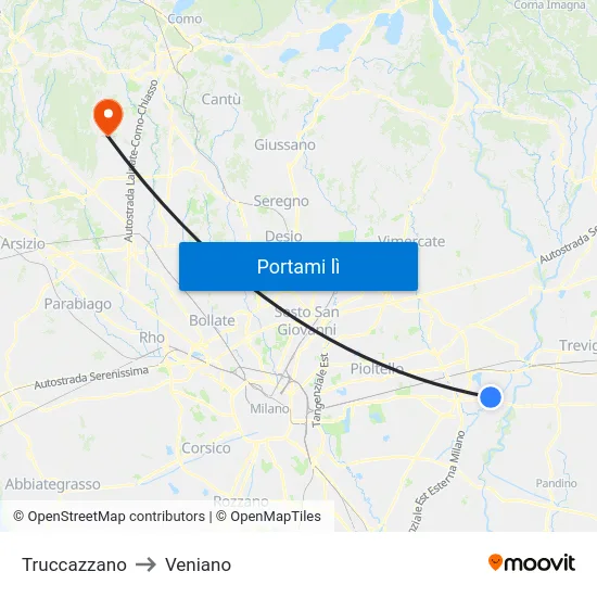 Truccazzano to Veniano map