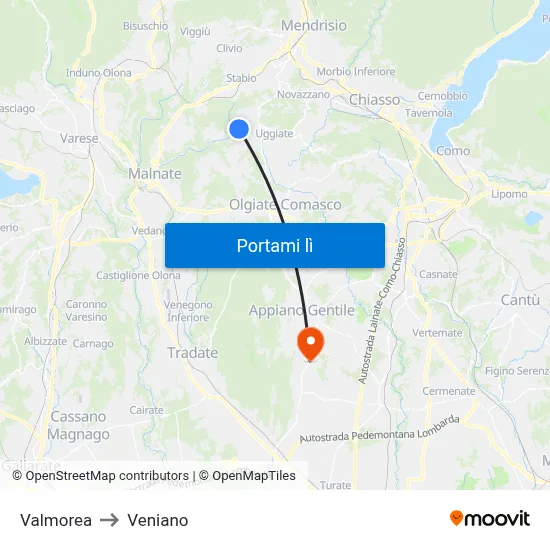 Valmorea to Veniano map