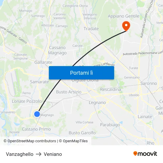 Vanzaghello to Veniano map
