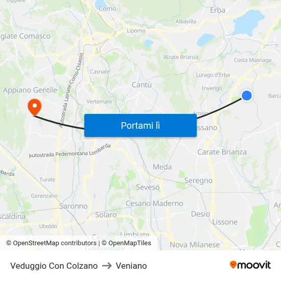 Veduggio Con Colzano to Veniano map