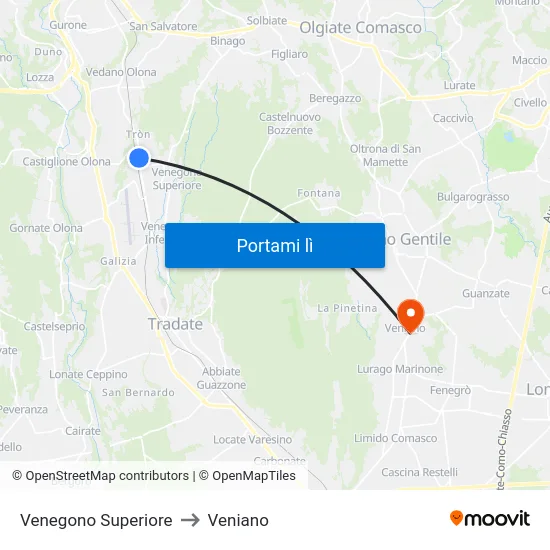 Venegono Superiore to Veniano map