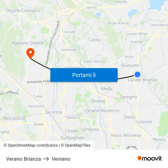 Verano Brianza to Veniano map
