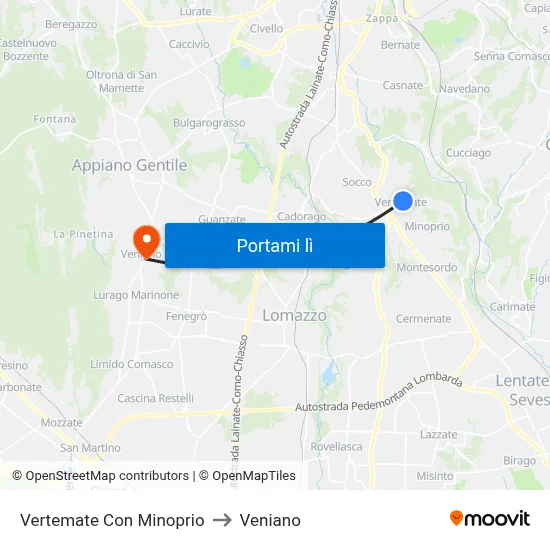 Vertemate Con Minoprio to Veniano map