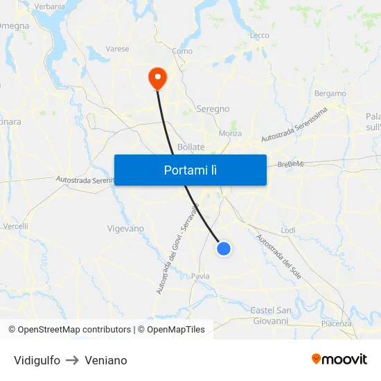 Vidigulfo to Veniano map
