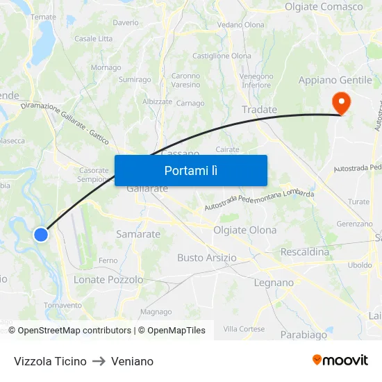 Vizzola Ticino to Veniano map
