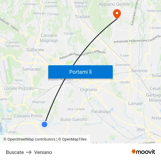 Buscate to Veniano map