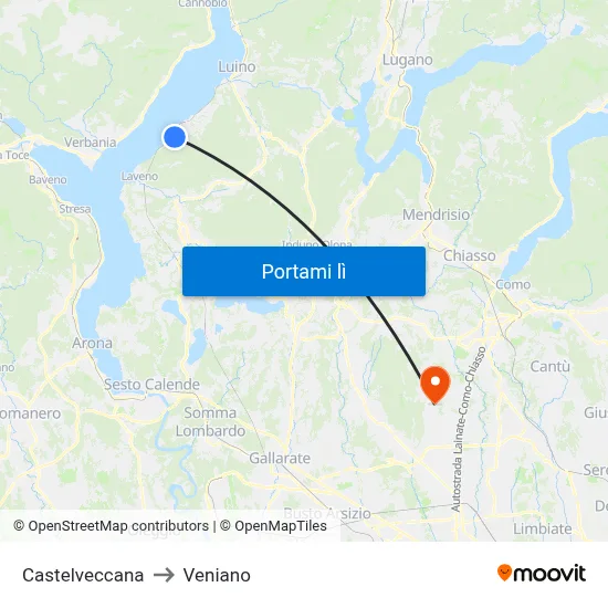 Castelveccana to Veniano map
