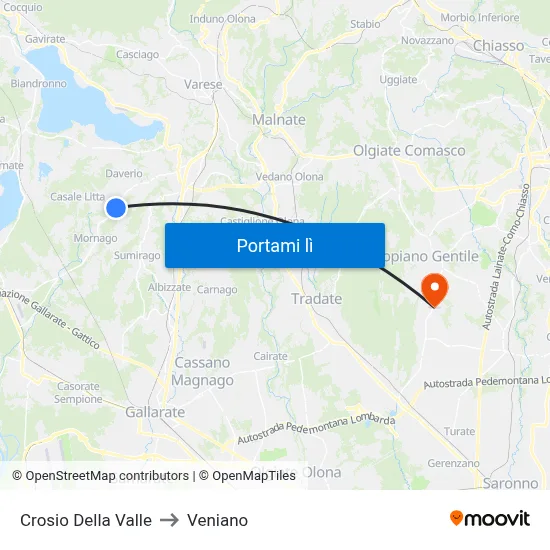 Crosio Della Valle to Veniano map