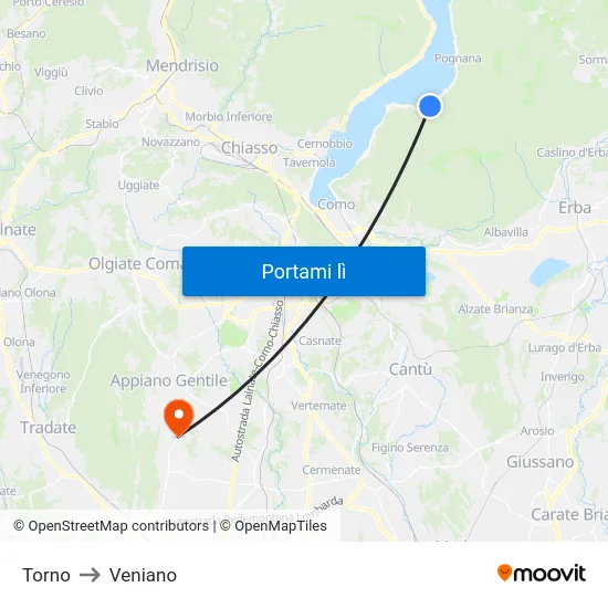 Torno to Veniano map