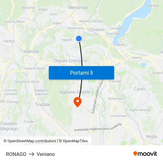 RONAGO to Veniano map