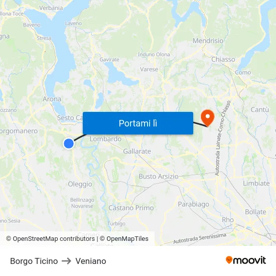 Borgo Ticino to Veniano map