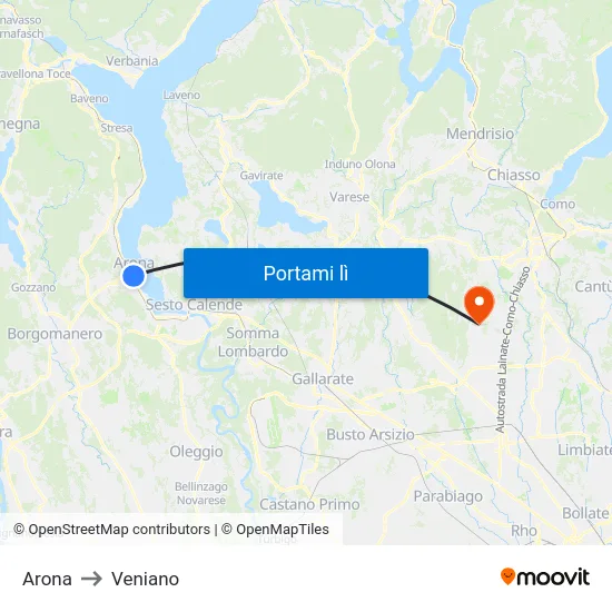 Arona to Veniano map