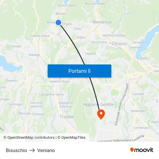 Bisuschio to Veniano map