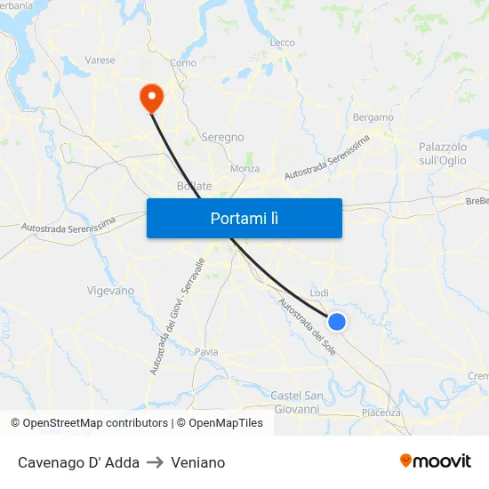 Cavenago D' Adda to Veniano map