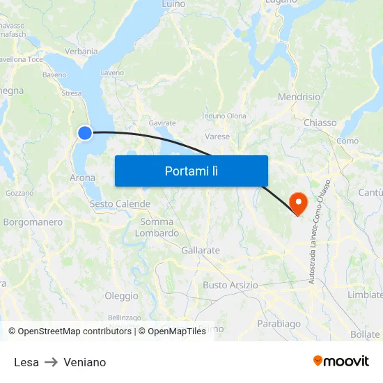 Lesa to Veniano map