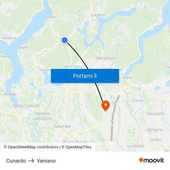 Cunardo to Veniano map