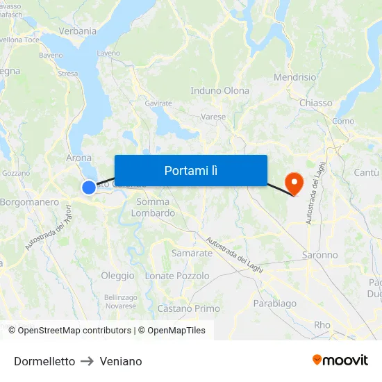 Dormelletto to Veniano map