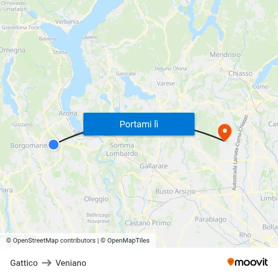 Gattico to Veniano map