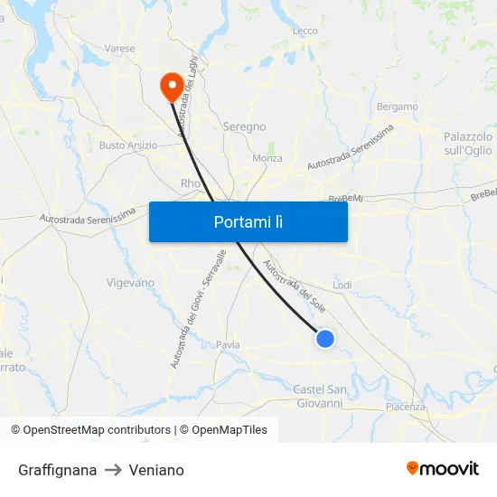 Graffignana to Veniano map