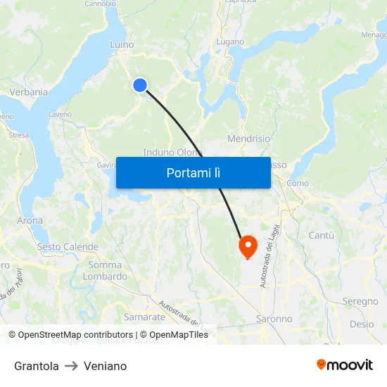 Grantola to Veniano map