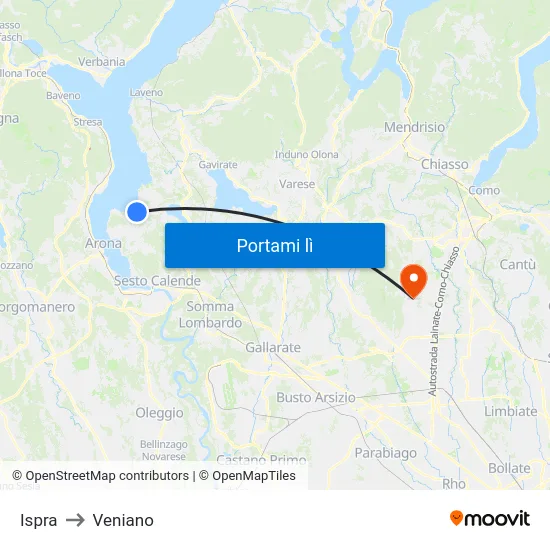 Ispra to Veniano map