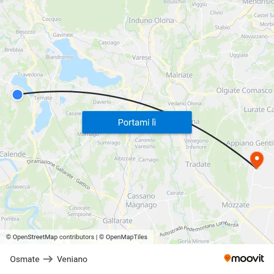 Osmate to Veniano map