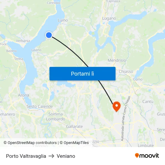 Porto Valtravaglia to Veniano map