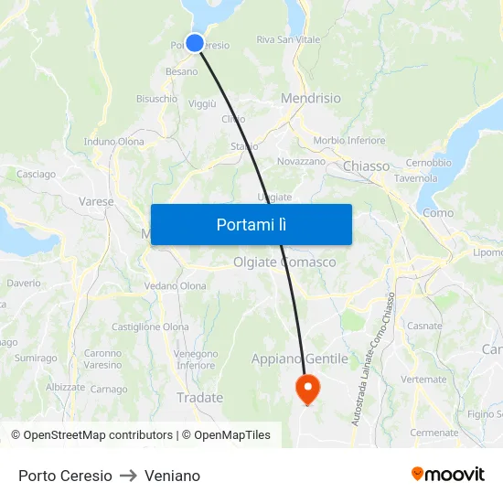 Porto Ceresio to Veniano map