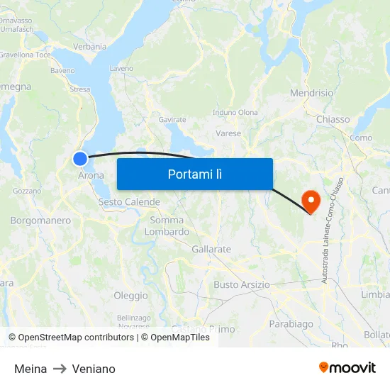 Meina to Veniano map