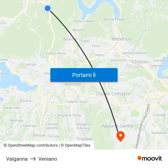 Valganna to Veniano map