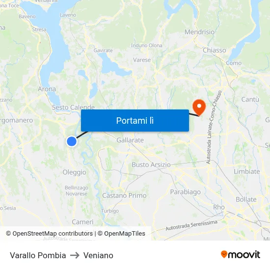 Varallo Pombia to Veniano map