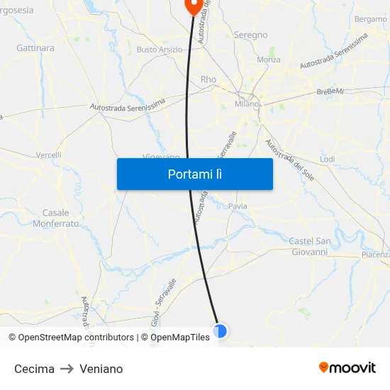 Cecima to Veniano map