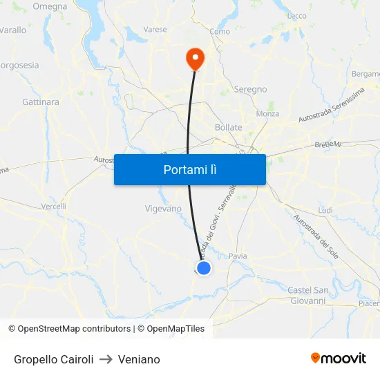 Gropello Cairoli to Veniano map