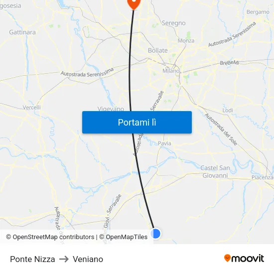 Ponte Nizza to Veniano map