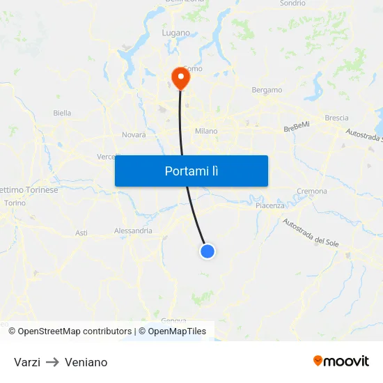 Varzi to Veniano map