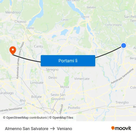 Almenno San Salvatore to Veniano map