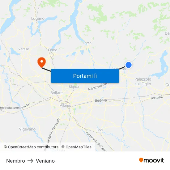 Nembro to Veniano map