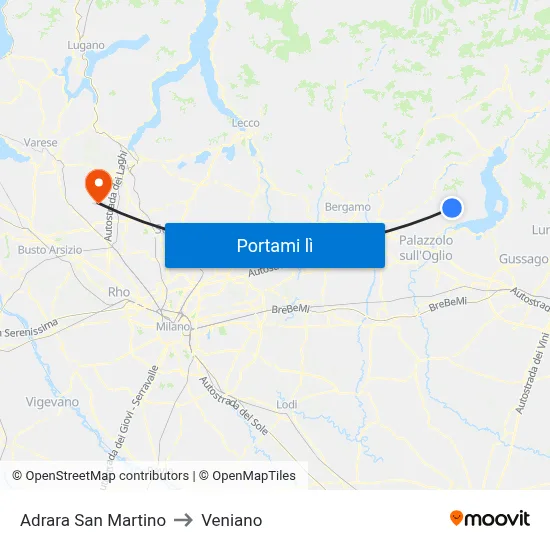 Adrara San Martino to Veniano map