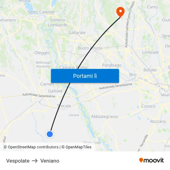 Vespolate to Veniano map