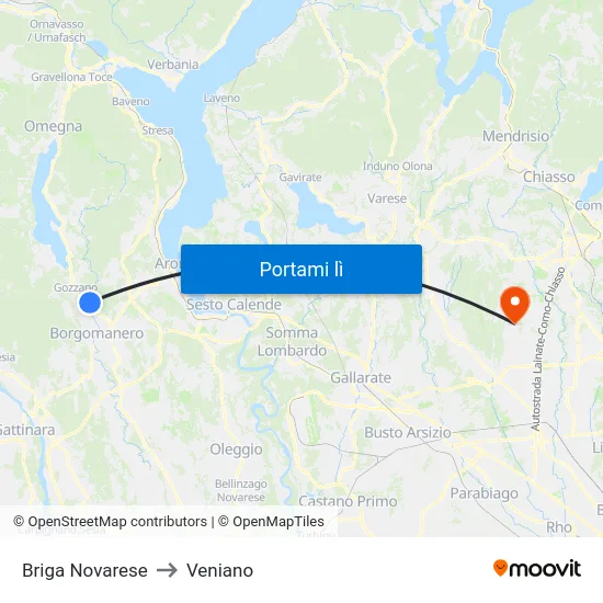 Briga Novarese to Veniano map