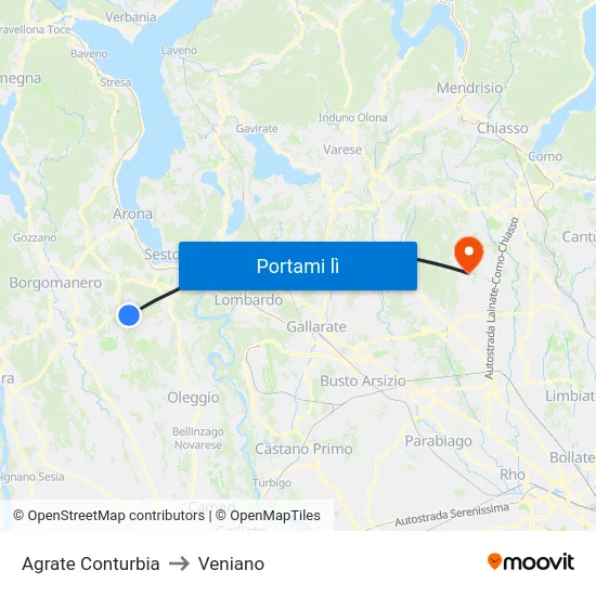 Agrate Conturbia to Veniano map
