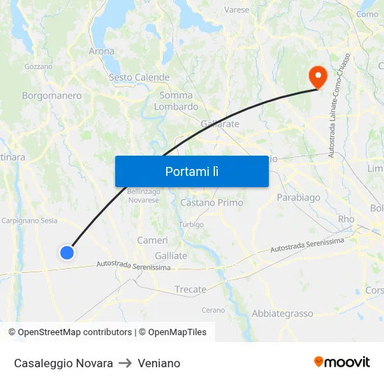 Casaleggio Novara to Veniano map