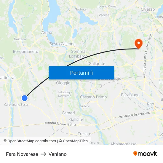 Fara Novarese to Veniano map