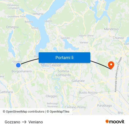 Gozzano to Veniano map