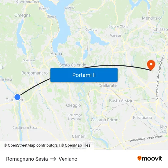 Romagnano Sesia to Veniano map