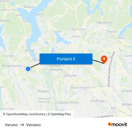 Veruno to Veniano map