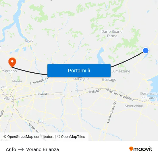 Anfo to Verano Brianza map