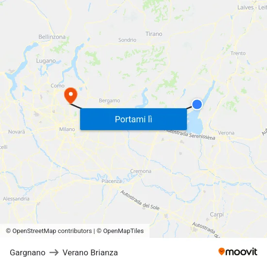 Gargnano to Verano Brianza map